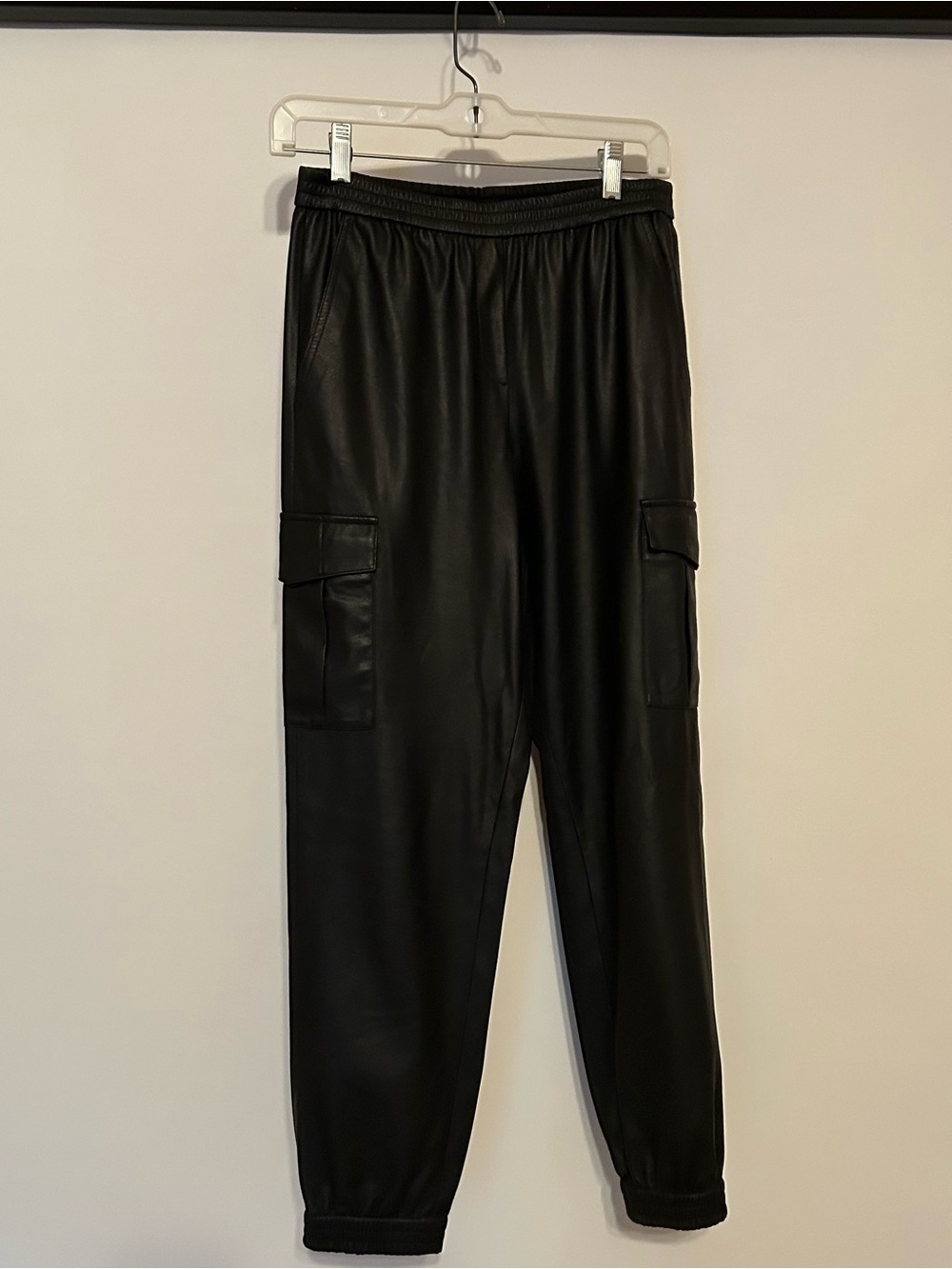 BCBGMaxAzria Black Faux Leather Cargo Jogger Pants